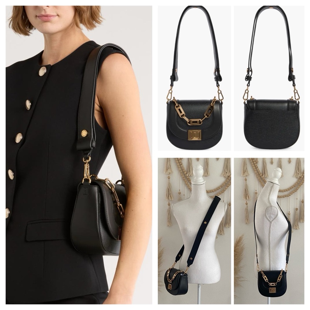 Karl Lagerfield Paris black leather shoulder bag crossbody purse gold chain